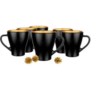 Glasmark KROSNO 1992 Hugo Kaffeegläser-Set 6-teilig Cappuccino Eiskaffee Gläser Becher Spülmaschinenfest Schwarz Gold 6x360 ml