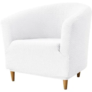 Hearda Sesselschoner Sesselbezug 1 Stück, Weiß Elastisch Stretch Sesselhusse Sesselüberwurf | Jacquard Club Chair Sessel Bezug für Clubsessel Cocktailsessel Universal
