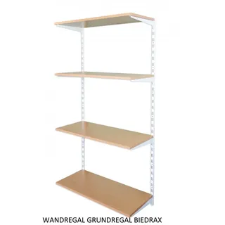 Biedrax Wandregal - Grundregal 50 x 80 x 150 cm, Farbe weiss - 4 Fachboden Buche