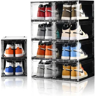 Amllas 10 Stück Schuhboxen, stapelbar, verbesserte stabile Schuh-Aufbewahrungsboxen mit transparenter magnetischer Tür, Schuhbox, Organizer für bis zu US-Größe 12 (35.1x25x18 cm)