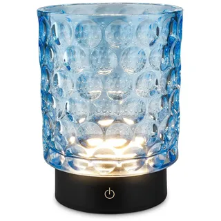 BRILONER - LED Tischlampe kabellos IP44 mit Glaskorpus, Touchdimmbar in Stufen, Akku & Lichtquelle tauschbar, Nachttischlampe, Dekolampe, Akku Tischleuchte, Wohnzimmer, Kinderzimmer, 15x11 cm, Blau