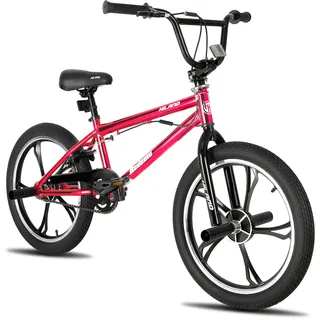 Hiland 20 Zoll 5 Speichen Kinder BMX Fahrrad für Jungen Mädchen ab 7 8 9 10 Jahre alt, 360 Grad Rotor Freestyle, 4 Pegs Single Speed Kinder BMX Fahrrad Rot