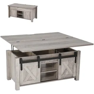 VEVOR Lift Top Couchtisch 100 cm, rustikaler Kaffeetisch mit Scheunentor & verstecktem Staufach, rechteckige Hubtischplatte für Wohnzimmer Büro Zuhause, Wohnzimmertisch Sofatisch Esstisch Eiche