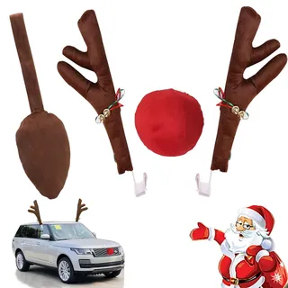 Reppkyh Weihnachtsauto Dekoration Plüsch Rudolf Rentier Geweih Rote Nase für Weihnachtsauto Dekoration, Lustige Weihnachts-Fahrzeug Auto Auto-Zubehör Geschenke für Ihn, mit Glöckchen