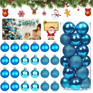 24 Stück Christbaumkugeln, Weihnachtskugel Herz Kugel, Baumkugeln Ornamente Anhänger Baumschmuck Weihnachten, Christbaumkugeln Hängeornament, Kunststoff Weihnachtsbaum Kugel Weihnachtsdeko 4CM (Blau)