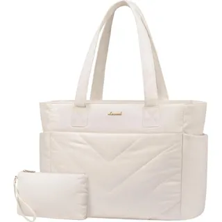 LOVEVOOK Laptoptasche Damen 15,6 Zoll Beige - Große Handtasche für Uni, Business, Schule - Beige