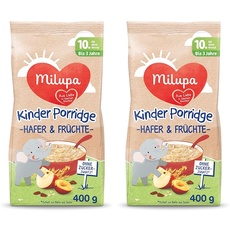 Milupa Kinder-Porridge – Hafer- & Früchtebrei ab dem 10. Monat bis 3 Jahre, Babynahrung, 1x 400 g (Packung mit 2)