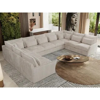 MKS MEBLE Ecksofa VERSO U 9M mit losen Kissen, Big Sofa XXL, modulares U förmiges Ecksofa mit Armlehnen, Wohnlandschaft - Beige Cord - Beige