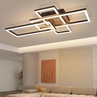 CBJKTX LED Deckenleuchte Wohnzimmer Deckenlampe - 3000K Warmweiß Schwarz Wohnzimmerlampe Decke Modern Schlafzimmerlampe 32W Holz Design Flurlampe für Schlafzimmer Büro Küche Esszimmer Flur Studie
