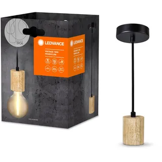 LEDVANCE Vintage 1906® Pendelleuchte CYLINDER WOOD E27, holz, max. 15W LED, E27 Sockel, Innenraum-Pendelleuchte, runder Baldachin, Kombination mit 1906 Vintage-Lampen, Kombination mit smarten Lampen