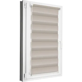 Estika Verdunkelungs Doppelrollo Klemmfix ohne Bohren - 100 cm x 150 cm - Meersand - Tag und Nacht Duo-Rollo, Rollos für Fenster, Fenster Sichtschutz, Doppelrollo für Innenräume