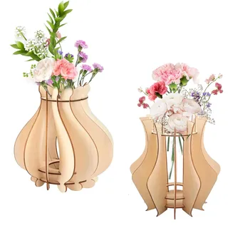 2PCS Ropizfu Holzpuzzle Vase für Blumen, Botanicals and Blumenstrauß, DIY Blumenvase zur Lagerung Pflanzen, Blume, Holzvase als Geschenk für Erwachsene, Kind und Frauen