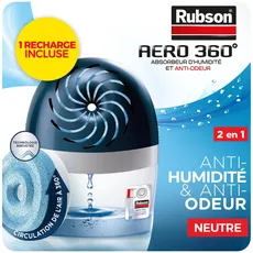 Rubson AERO 360° Luftentfeuchter für Räume von 20m2, effektiver Luftentfeuchter, geruchshemmend & schimmelresistent, inklusive 1 neutraler Nachfüllpackung 450g - Verstärkte Verpackung, sicherer