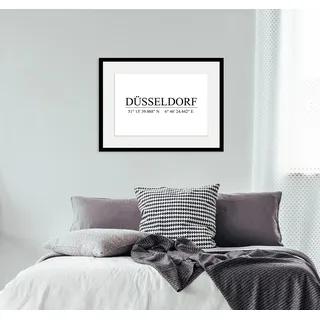 Bild QUEENCE "DÜSSELDORF", weiß (farbe rahmen: schwarz, farbe bild(er): weiß), B:50cm H:40cm, Acrylglas, Holz, Papier, Bilder, Bild, HD Premium Poster-Druck inkl. Holzrahmen