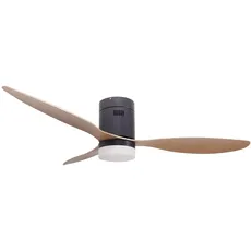 Jocca – Deckenventilator mit verstellbarem LED-Licht| Schwarzer Fächer aus Naturholz| Fernbedienung| 3 Klingen 64 cm| 6 Geschwindigkeiten| 40W Timer| Durchmesser 132cm| Sommer- und Winterfunktion