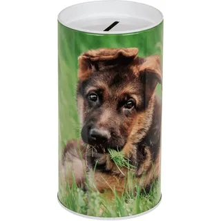 Spardose für Kinder, Welpen, Hunde und Katzen, Originale Spardose aus Dose mit Deckel, günstige Spardose für Kinder, die auch als Stiftdose verwendet werden kann (Deutscher Schäferhund)