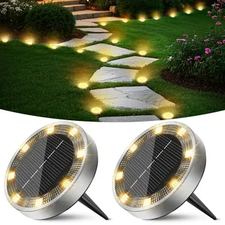Peasur Solar Bodenleuchten Aussen, 2 Stück 8 LED Solarlampen für Außen Garten Wetterfest, Solarleuchten Gartenbeleuchtung für Boden Weg Rasen Gehweg Warmweiss