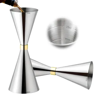 Delgeo Edelstahl Cocktail Messbecher,Professioneller Jigger Spirit -Maß mit Mark 5/10/15/20/25/30/40/50 ml, Silber