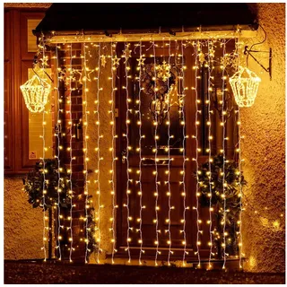 salcar LED-Lichterkette LED Lichtvorhang Weihnachten Lichterkette 8 Beleuchtungsmodi, Timer und Memory-Funktion, Spritzwassergeschützt, 2 x 2m Warmweiß Ø 200 cm x 200 cm