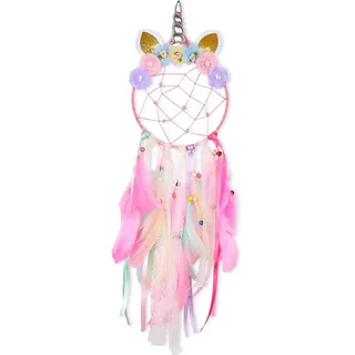 Beinou Einhorn Traumfänger Bunte Handgemachte Federn Blumen Traumfänger DIY Dream Catcher für Mädchen Kinder Kindergarten Schlafzimmer Wandbehang Dekoration Segen Geschenk