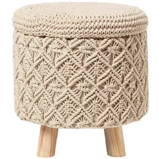 Homescapes Makramee-Hocker mit Stauraum Indy natur, 41/41/43 cm , Textil , Uni , Rund , 41x43x41 cm , Oeko-Tex® Standard 100 , Wohnzimmer, Sessel, Hocker & Hockerbänke, Sitzhocker