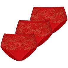 Teyli Damen Slip Taillenslip Baumwolle Hohe Taille mit Spitze 3er Pack Rot 3XL