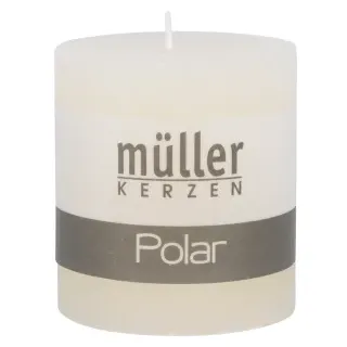 Müller Kerzen Polar Stumpenkerzen 75/68 mm, Raureif-Effekt, Hochwertige Stumpenkerze für ein besonders langanhaltendes gemütliches Ambiente, 1 Packung = 4 Stück, vanille