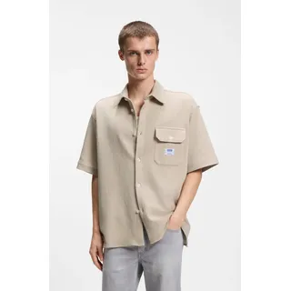 Kurzarmhemd HUGO BLUE "Ebaffino", Herren, Gr. XL, N-Gr, open weiß121, Web, Obermaterial: 92% Baumwolle, 8% Polyester, unifarben, relaxed fit hüftbedeckend, abgesteppte Kante, Hemden Kurzarmhemd, mit Waffelstruktur, Relaxed Fit