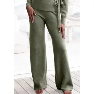 Strickhose LASCANA, Damen, Gr. 44/46, N-Gr, grün, Strick, Obermaterial: 52% Polyester, 44% Polyacryl, 4% Elasthan, meliert, unifarben, bequem lang, Hosen Strickhose, mit Rippbündchen, Loungewear