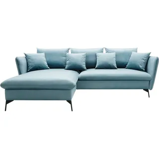 andas Ecksofa »LIVORNO,258 cm, L-Form,«, Schlaffunktion u. Bettkasten (139/224cm), Samt, Struktur, Webstoff, blau