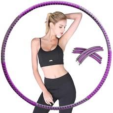 LEYF Hula Hoop Reifen Erwachsene - Edelstahlkern mit hohe Qualität Schaumstoff - Kann für Fitness, Gewichtsverlust und Massage verwendet Werden / 6-teiliger Abnehmbarer Hula Hoop - Lila-Grau (1.2 kg)