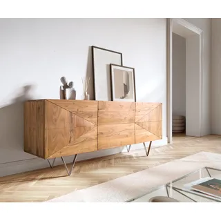 DELIFE Design-Sideboard Wyatt 175 cm 3D Optik mittig Akazie Natur Edelstahl - Hellbraun, Braun