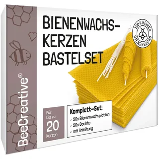 BeeCreative Bienenwachs-Kerzen Bastelset für 20 Kerzen, 100% reines Bienenwachs, Bienenwachskerzen selber machen mit Bienenwachsplatten