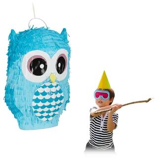 Relaxdays Eule Piñata 1 St. Blau