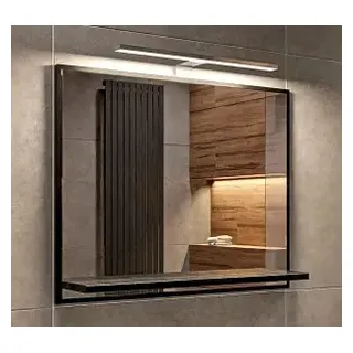 Badspiegel mit Beleuchtung Schwarz H:50 x B:60 cm - Bathroom Mirror IP44 - Badezimmer Spiegel Rechteckig mit Ablage und LED 4000K - Wandspiegel - Schwarz