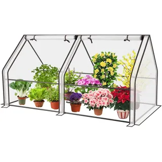 NAIZY Gewächshaus 180x90x90cm Kleinnes Zimmergewächshaus Tomaten Foliengewächshaus Verzinktes Rohr Anzucht Tomatengewächshaus Weiß Netzabdeckung Typ