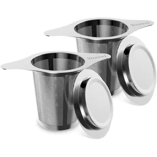 Yoassi Geschenk-Set Teesieb Tasse aus Edelstahl mit Doppel-Griff und Abtropfschale/Deckel für Kanne/Teekanne/Töpfe