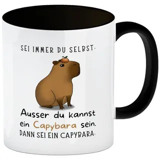 speecheese Sei immer du selbst - ausser du kannst ein Capybara sein Kaffeebecher in schwarz eine lustige Tasse für den Arbeitsalltag Capybara Wasserschwein Kaffeetasse niedlich Motivation