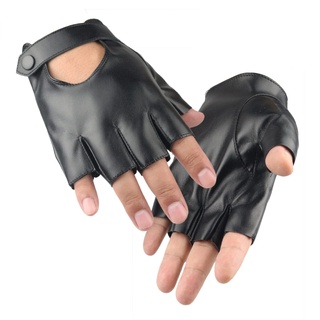 Long Keeper Lederhandschuhe Fingerlose für Herren Damen Ungefüttert Halbfinger Handschuhe Leder Schwarz Punk Costume für Autofahrer Fahren Cosplay Outdoor