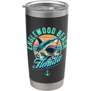 Englewood Beach Florida Hai, Retro-Design, Used-Look Doppelwandiger Edelstahl-Thermobecher