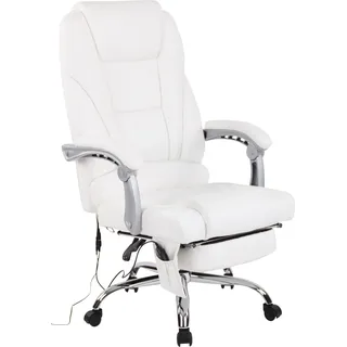 CLP Bürostuhl Pacific Echtleder mit Massagefunktion höhenverstellbar und drehbar,weiß - Weiß