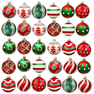 Weihnachtskugeln Weihnachten Deko Set,30 Stück 60mm Kunststoff Weihnachtsbaumkugeln mit Aufhänger Weihnachtsbaum für Weihnachten Christbaumschmuck Weihnachtsbaumschmuck (Rot Grün und Weiß)