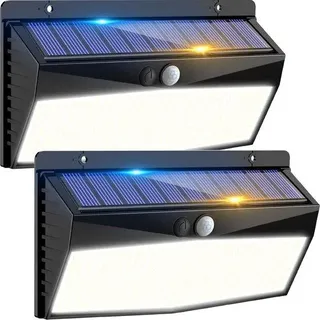 LED-Externausleuchtanlage für den Menschenkörper, 3-Stufen Solar-Spot, wasserdichter Außen-LED-Licht, geeignet für Gärten, Garagen und Terrassen, kühles Weißlicht, 2er-Pack - Schwarz