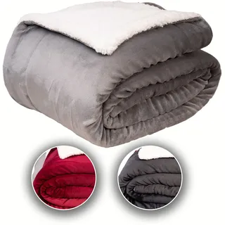 Komfortec Kuscheldecke 150x200 cm cm, Oeko-TEX Zertifizierte Flauschig Fleecedecke, warm Sherpa Sofaüberwurf, Dick Sofadecke, Grau