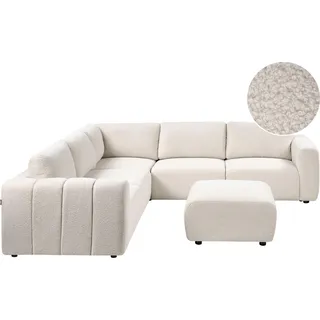 BELIANI 5-Sitzer Ecksofa Rechts Cremeweiß Bouclé Gepolstert mit Ottomane Lose Rückenkissen Modular Modernes Modulsofa Wohnlandschaft Wohnecke Sofaecke - Weiß