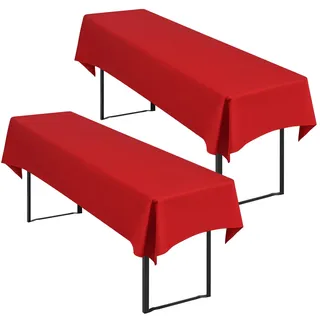 2 Stück Rot Biertisch Tischdecke universal für 50cm u.70cm Biertische Hussen für Biertisch, Blickdichte Polyester Biertischhussen Biertisch-Husse Rechteckige Tischdecken Waschbar-250x100cm
