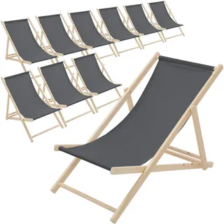 ECD-Germany Strandliege 10er Set Anthrazit , Holz , 57.5x83x100 cm , Gartenmöbel, Gartenliegen