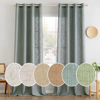 MIULEE Gardinen Vorhänge mit ösen Voile Vorhang kurz Modern Leinenoptik Halbtransparent Ösenvorhang für Wohnzimmer Kinderzimmer Raumteiler 2er Set Hellgrau 225x140 cm