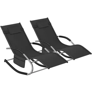 tectake Sonnenliege Taya, abnehmbares Kopfpolster, seitliche Aufbewahrungstasche, schwarz , Schwarz , Kunststoff , 62x92x142 cm , Gartenmöbel, Gartenliegen