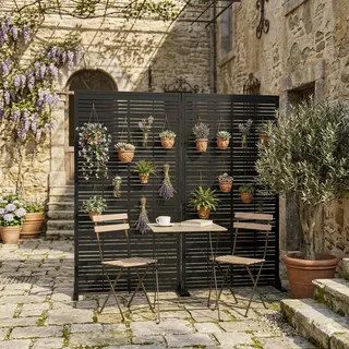 Metallprivatsschirm 183x120 cm, erhöhter Sichtschutzzaun, freistehender Balkonsichtschutz ohne Bohren, wetterfest für Innen Außen Terrasse Garten Veranda (2 Stück Schwarz)